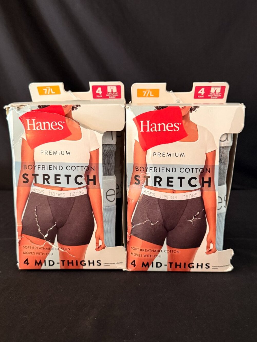 Hanes Premium Boyfriend Cotton Stretch Mid-Thighs Size 7/L (2 Packs of 4)